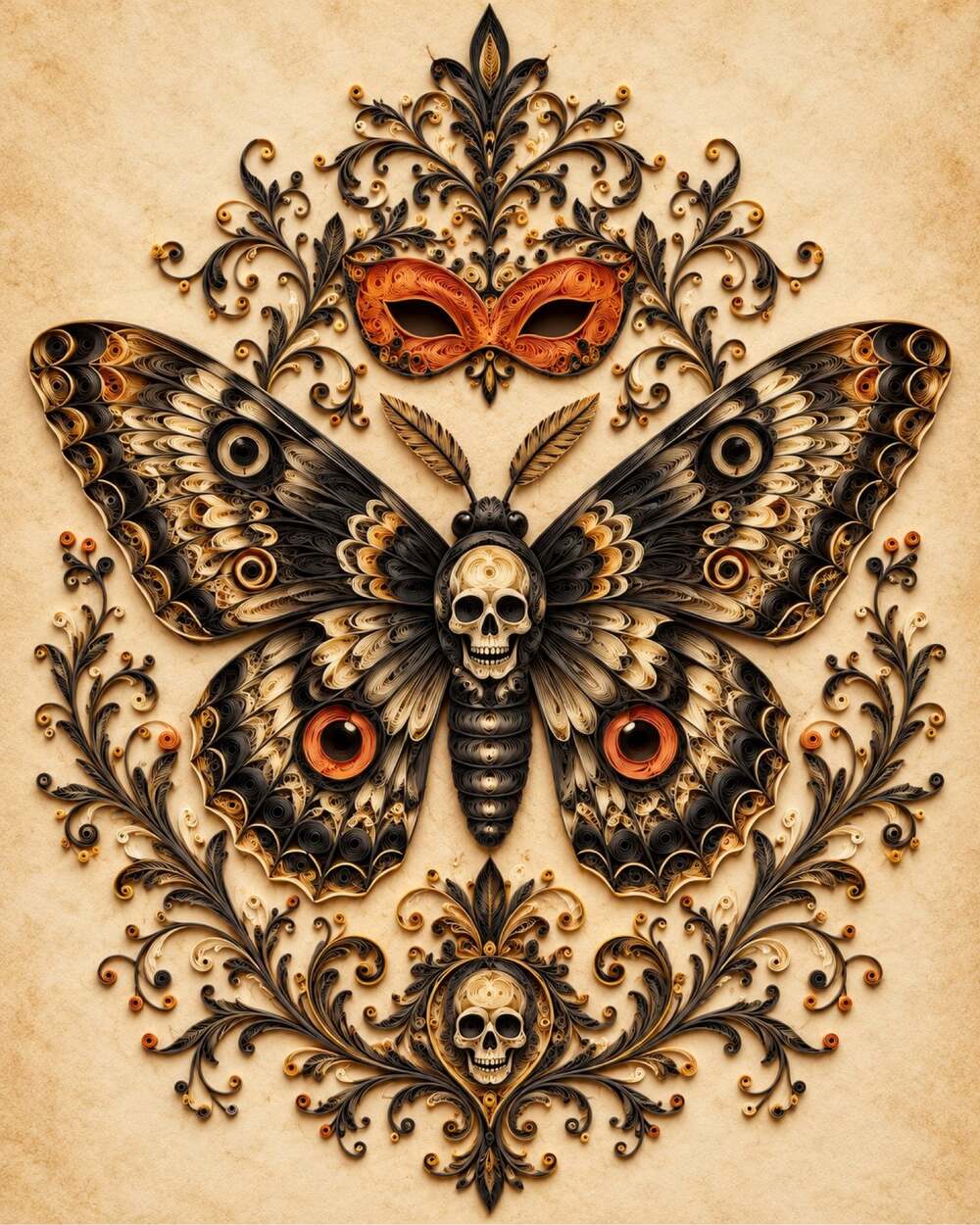 8x10 Black Framed Gothic Skull Moth Art Print